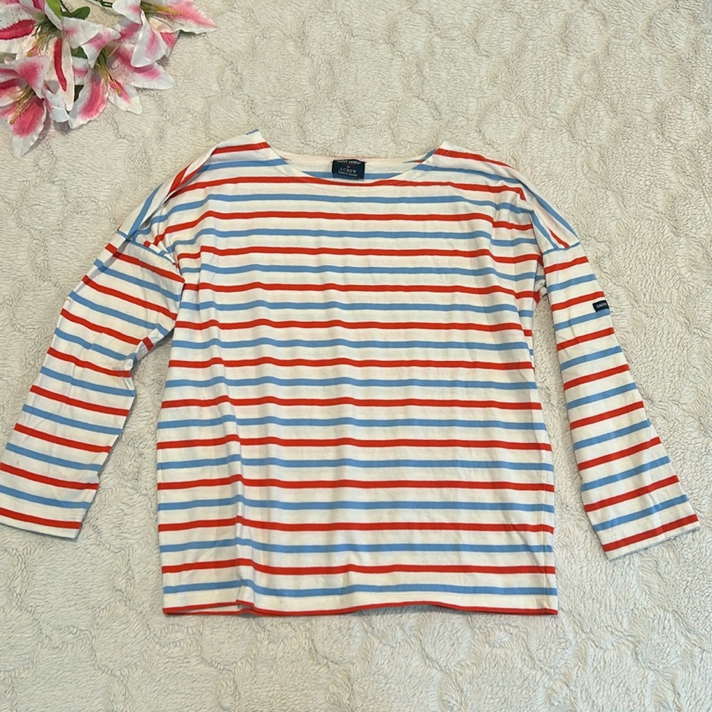 Saint James for J Crew Red White & Blue Striped 3/4 Sleeve Shirt